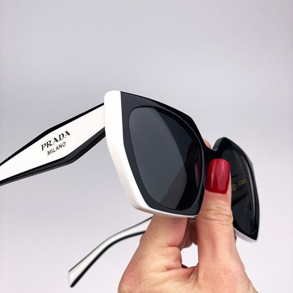 Prada PR15WS 09Q5S0 Sunglasses Black White Gray Cat Eye Women